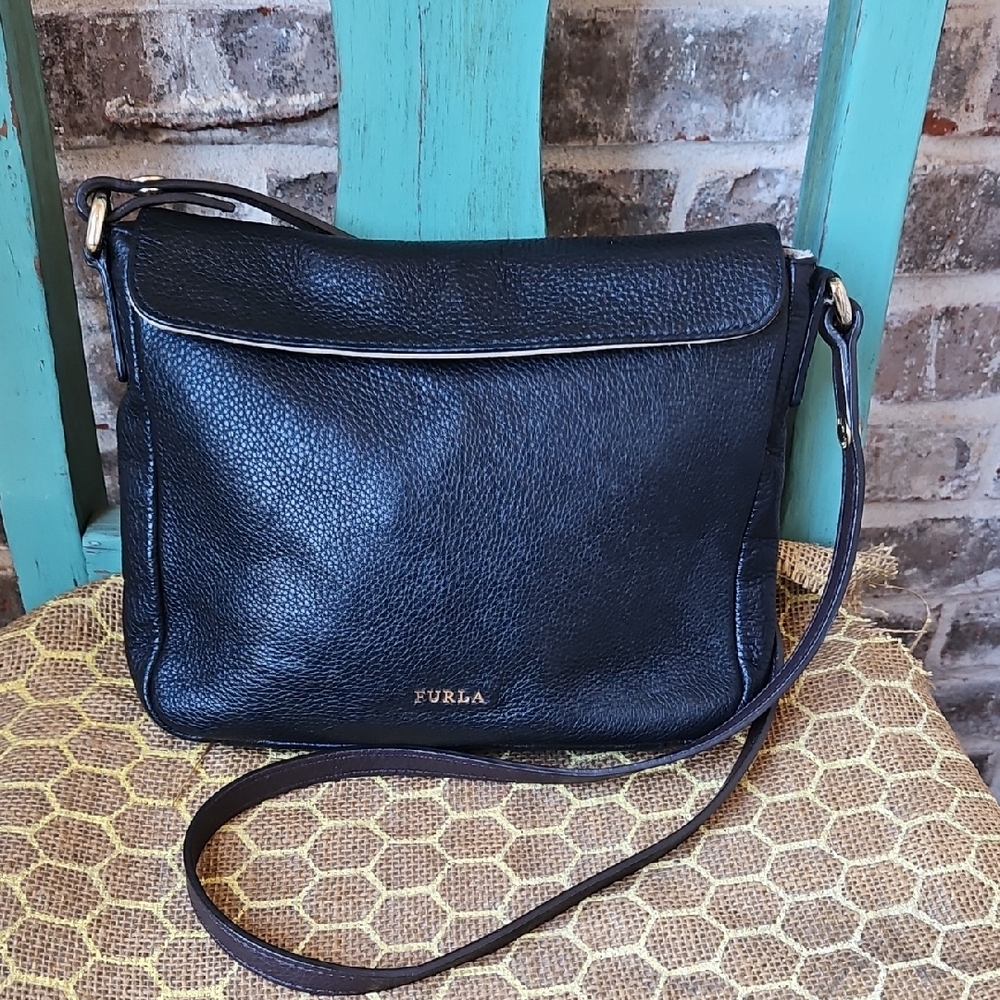 Furla Classic Black Soft Leather Crossbody Shoulder Bag